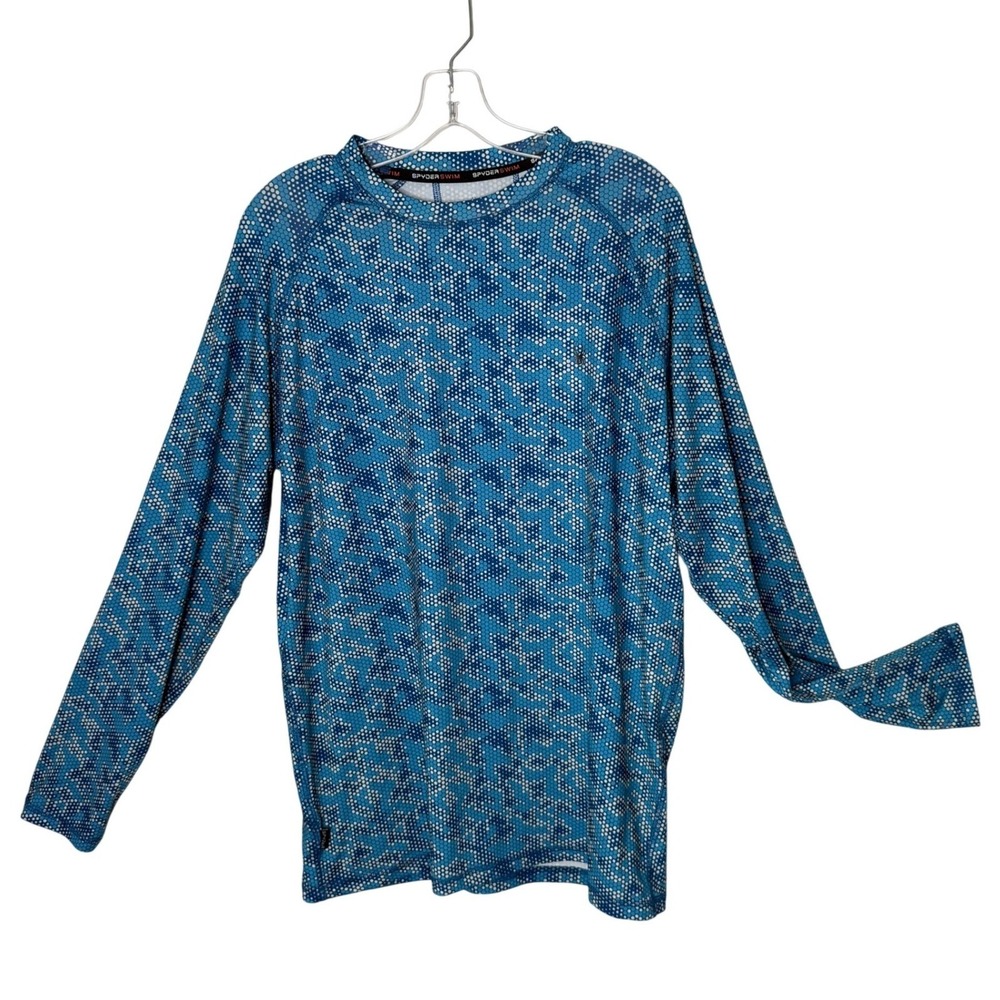 Spyder Swim Long Sleeve Rash Guard Mens S Blue Geometric Print Activewear UPF